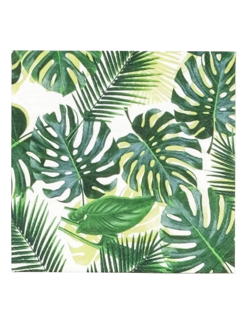 20 kleine grüne Tropenpapierservietten 25 x 25 cm