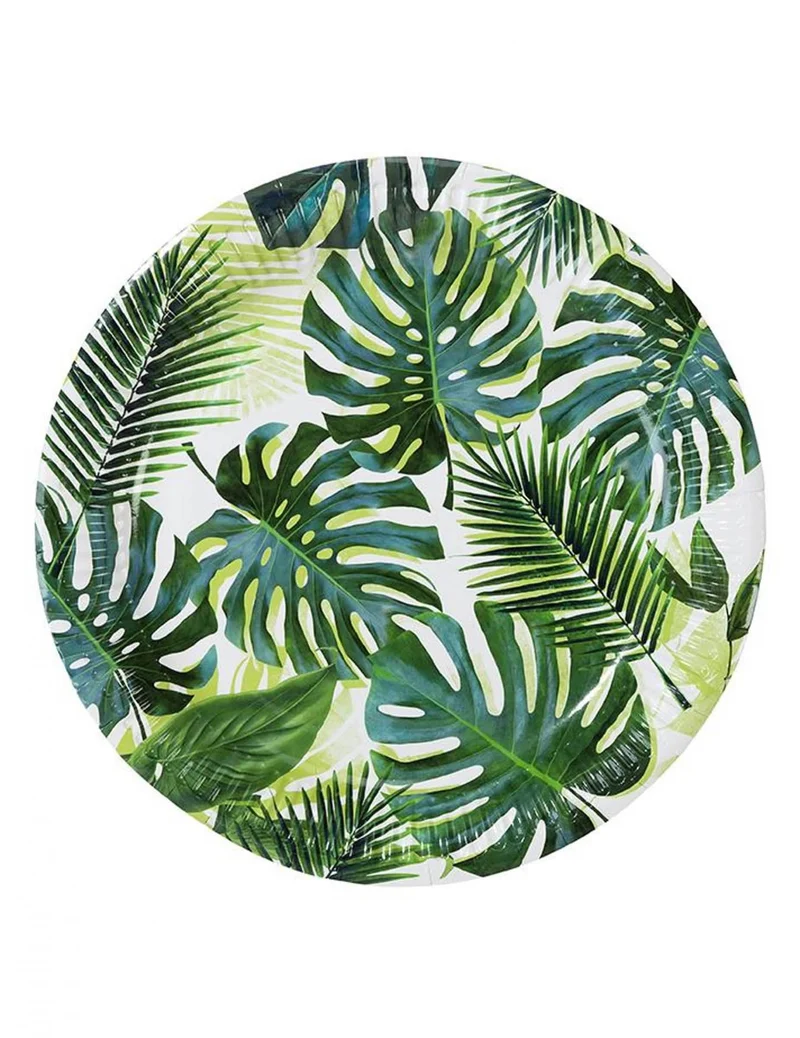 8 grüne tropische Pappteller 23 cm Palmblätter