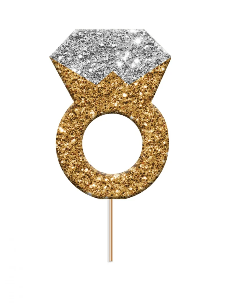 Tortenaufsatz aus Kunststoff, glitzernder Verlobungsring 3 x 3,8 x 6,5 cm gold und silber