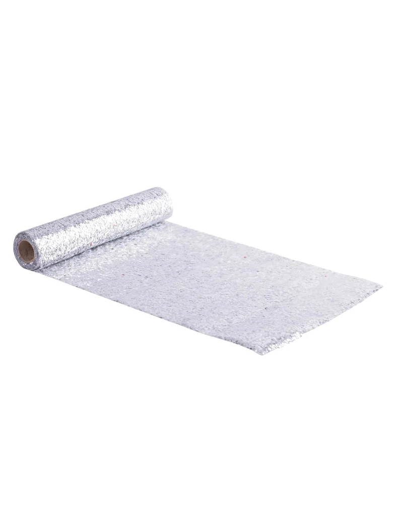 Silberner Pailletten-Tischläufer 28 cm x 3 m zuschneidbar