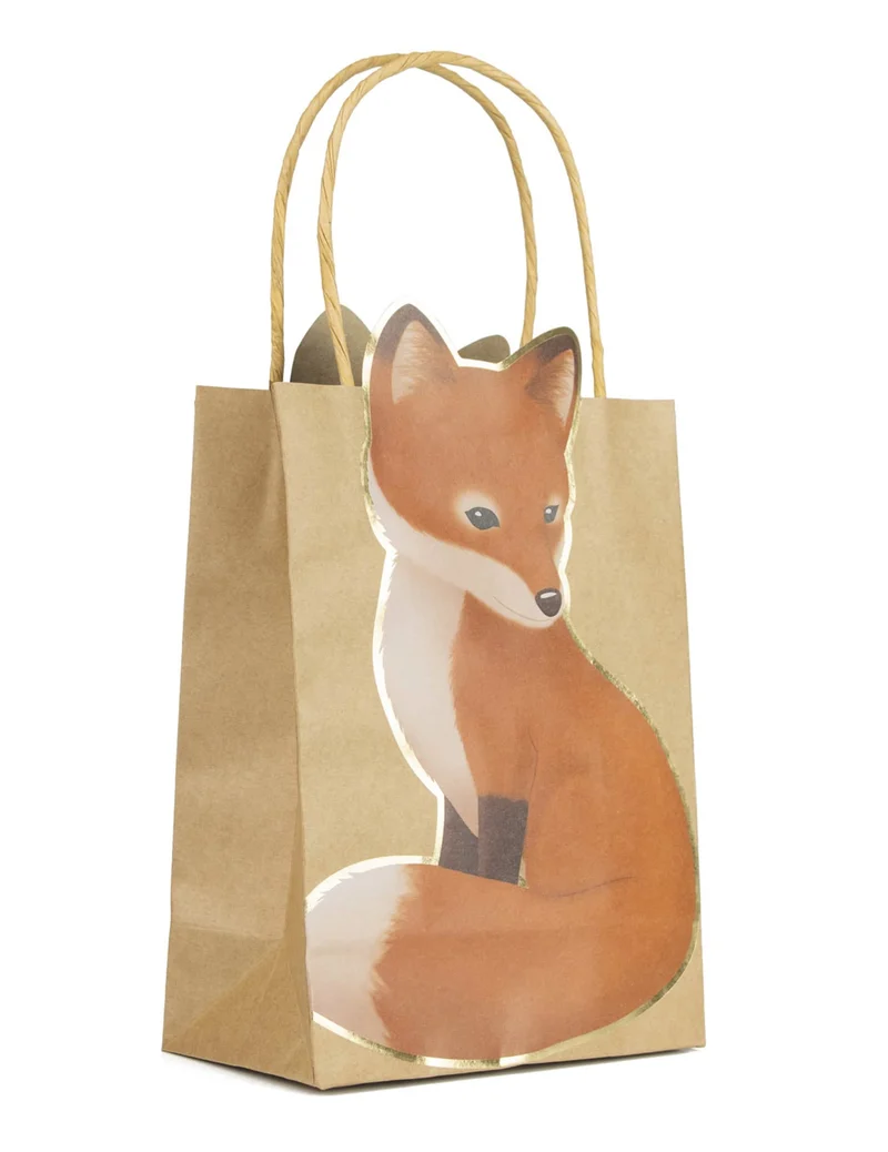 4 Geschenktüten aus Kraftpapier Waldtier Fuchs 28 x 15 cm mit Griffen