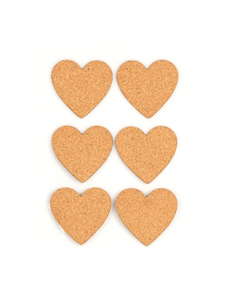 6 selbstklebende Herz-Etiketten aus Kork 7,5 x 4,5 cm für Hochzeit