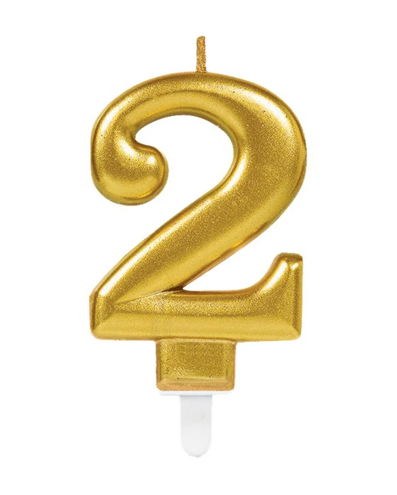 Zahlenkerze 2 Metallisch Gold
