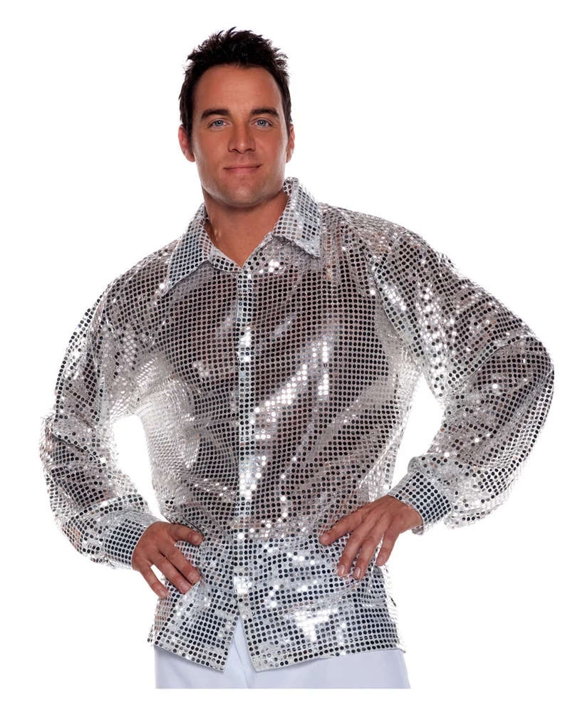 Pailletten Herrenhemd Silber