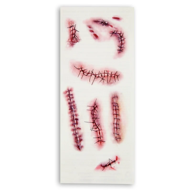 Halloween Fake Tattoos Rote Klammern und Nahtmaterial