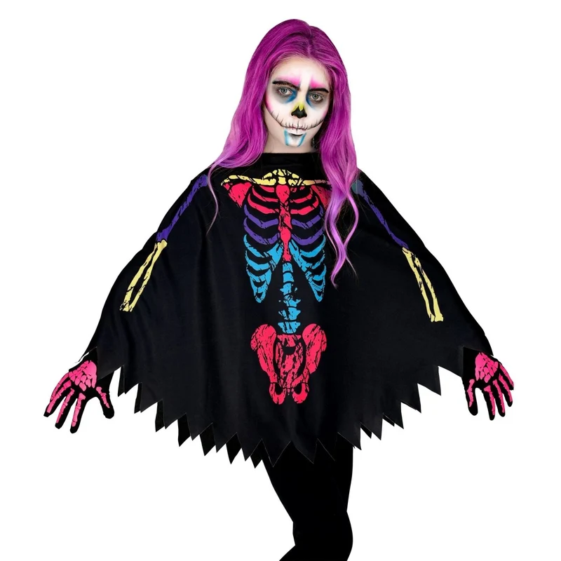 Halloween Poncho Buntes Kind Skelett