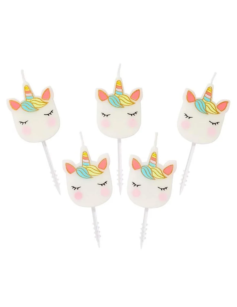 5 Einhorn Geburtstagskerzen weiss-rosa