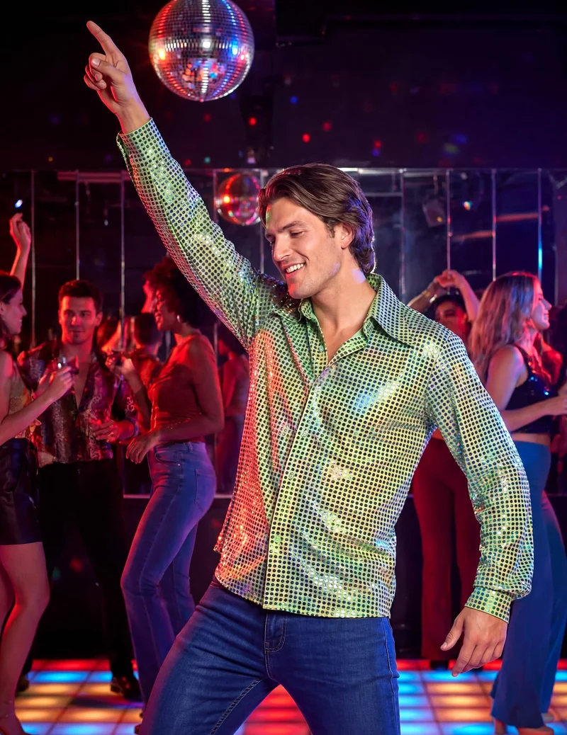 Disco-Hemd für Herren in Grün, Premium-Qualität