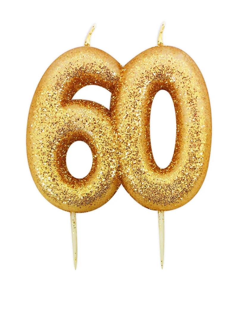 Geburtstagskerze auf Spieß 60 Jahre golden glitzernd 7 cm für Kuchen