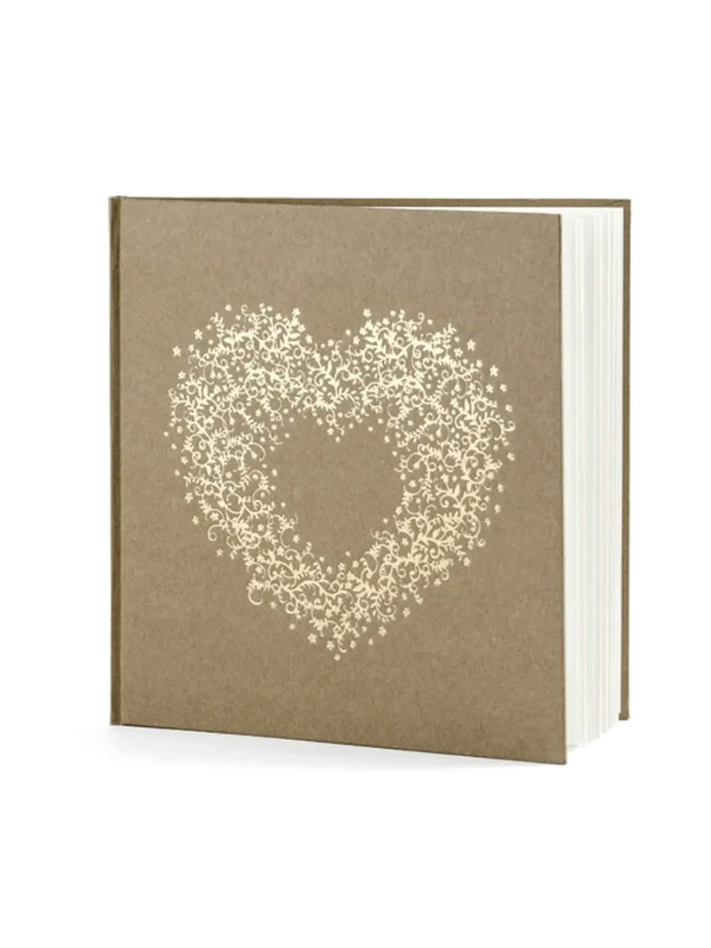 Kraft-Gästebuch mit goldenem Herz, 22 Seiten, quadratisches Format
