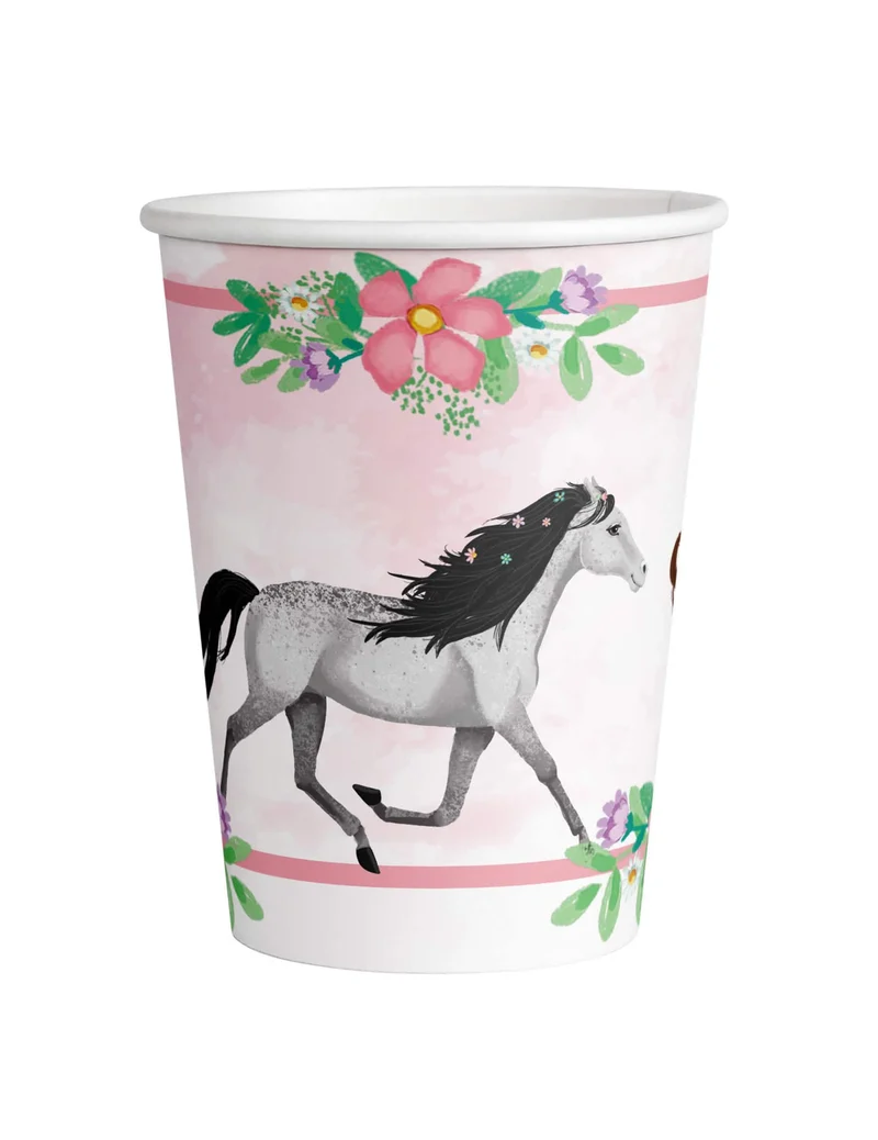 8 Pappbecher hübsches Pferd 250 ml Geburtstag