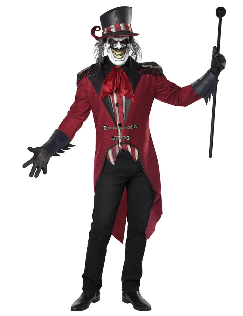 Schauriger Dompteur Herrenkostüm für Halloween Hutmacher rot-schwarz-gold