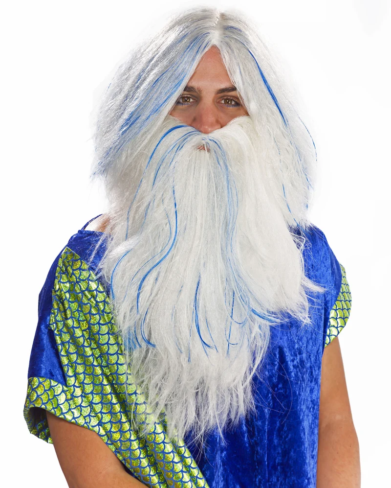 Poseidon Perücke weiß-blau