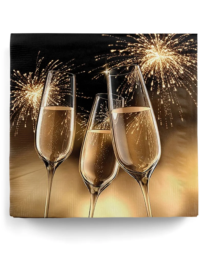 20 goldene Party-Servietten mit Sektgläsern
