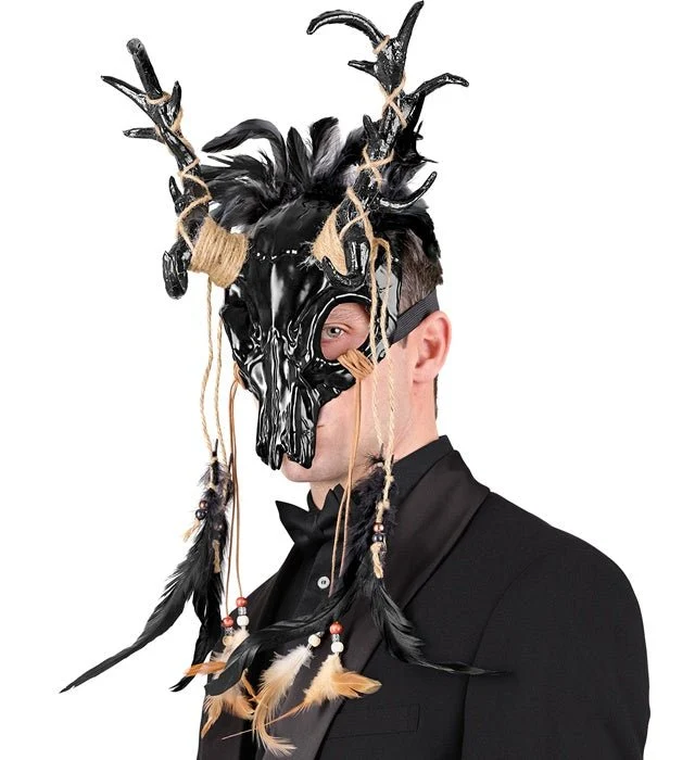 Halloween Maske Stier mit Federn