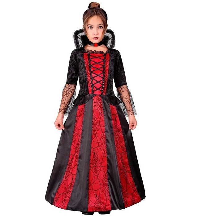 Halloween Kleid Rot Schwarz Mädchen Vampir Lang