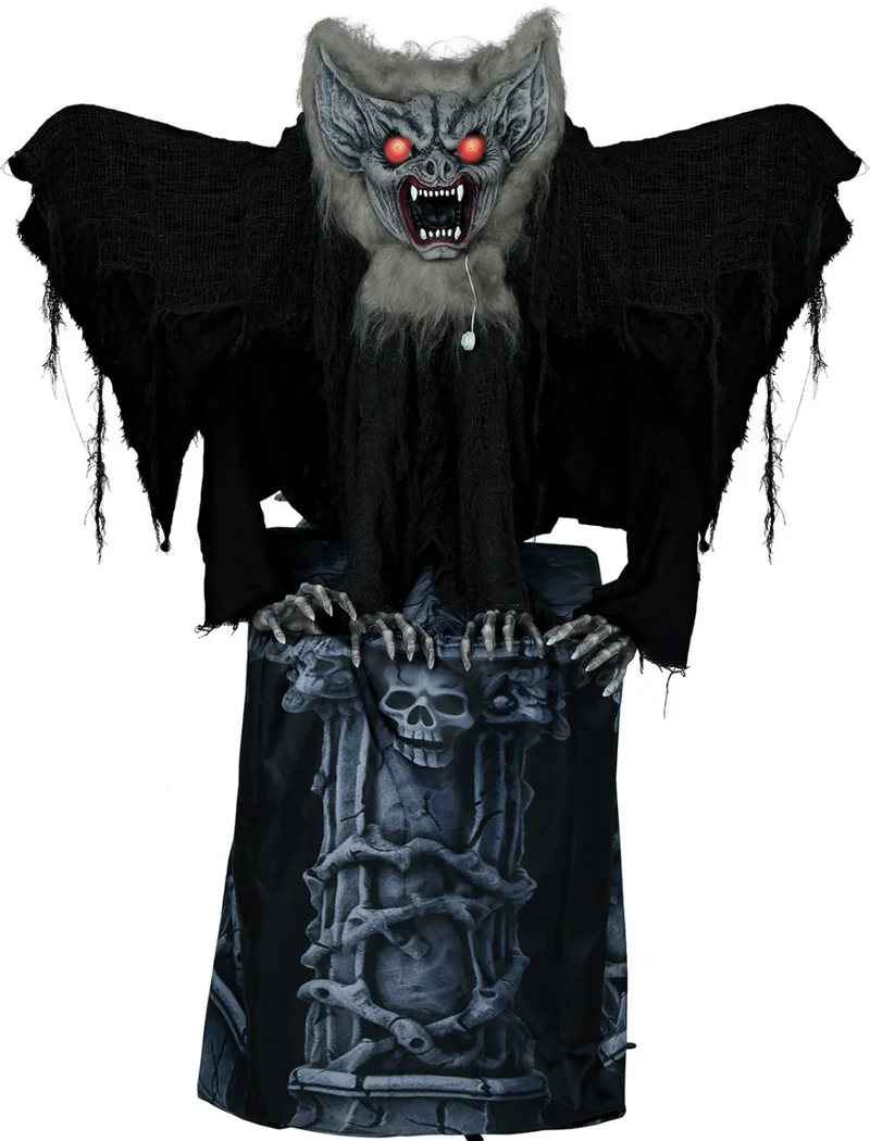 Halloween Dekoration Fledermaus auf Stein beweglich mit Licht und Sound 1,5m