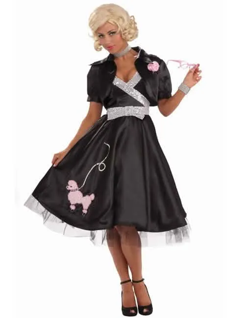 Verspieltes 50er-Jahre Rockabilly-Kleid mit Pudel schwarz-rosa