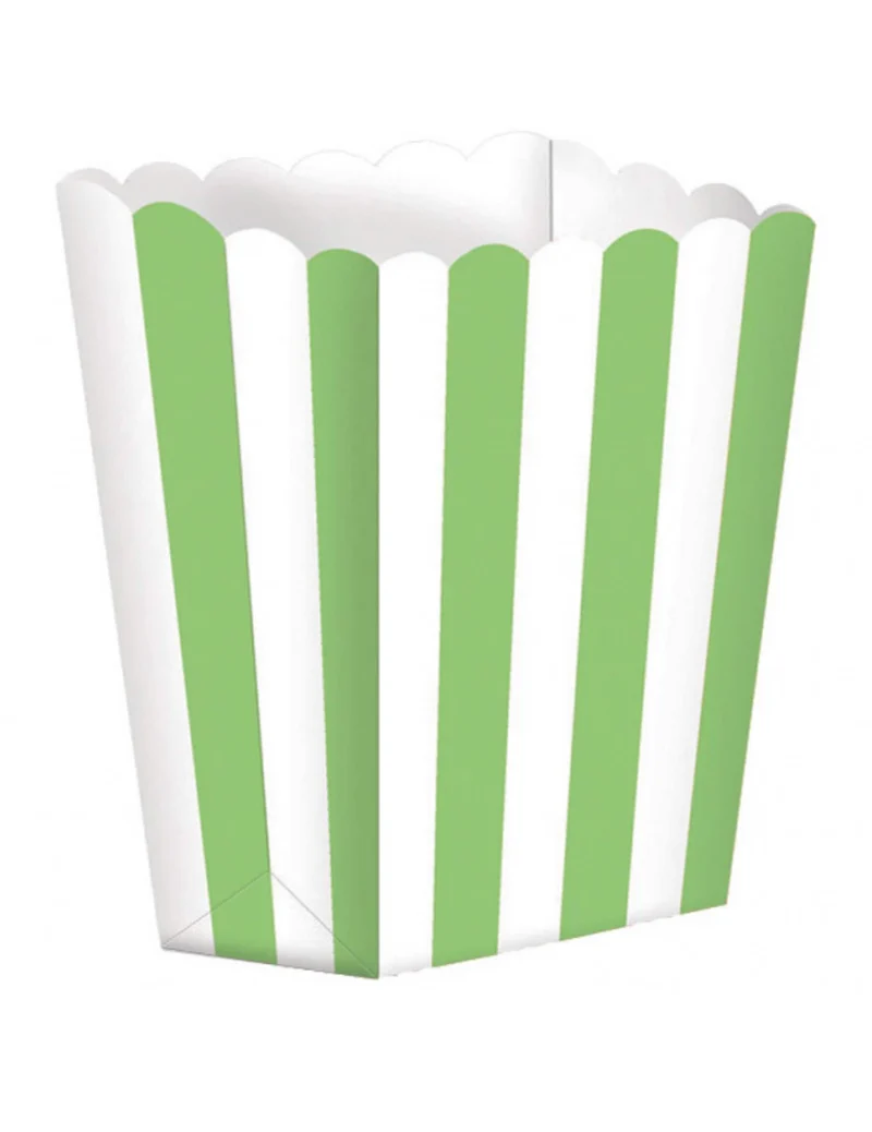 5 grün-weiß gestreifte Popcornboxen 9,5 x 13,5 cm für Party