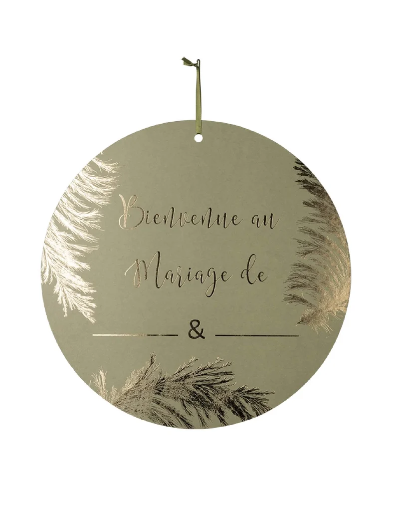 Karton-Schild Willkommen zur Hochzeit von ... Khaki und Goldprägung 38 cm zum Personalisieren