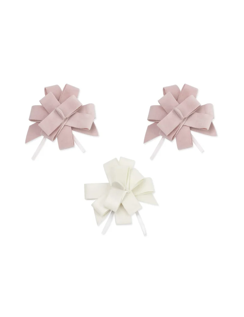 3 Schleifen zum Ziehen, Samt, rosa und weiß, 9 cm, für Taufe