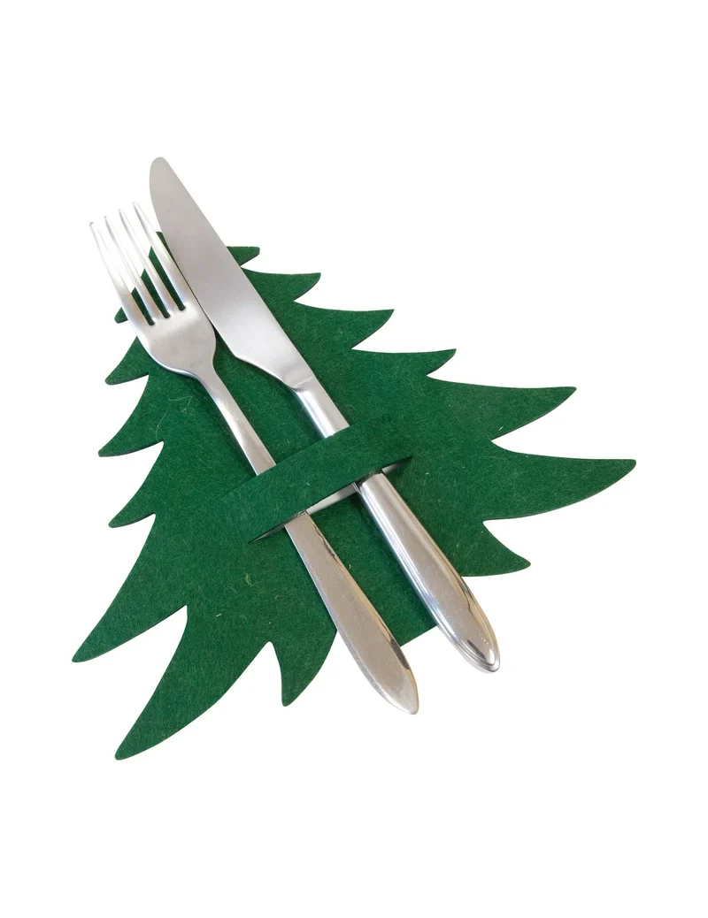 Filz-Tannenbaum-Besteckhalter in Grün und Rot für Tischdekoration