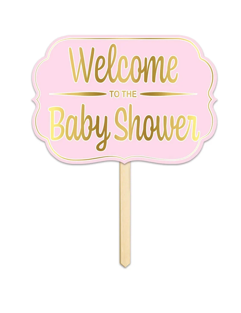 Rosa Welcome to the Baby Shower Pappschild 25 x 36 cm mit Holzstab