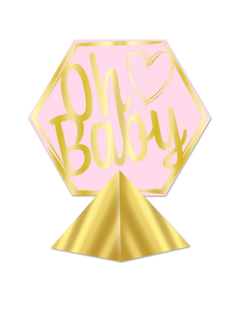 Tischdekoration aus Karton "Oh Baby" rosa und gold 29 x 26 cm Babyparty