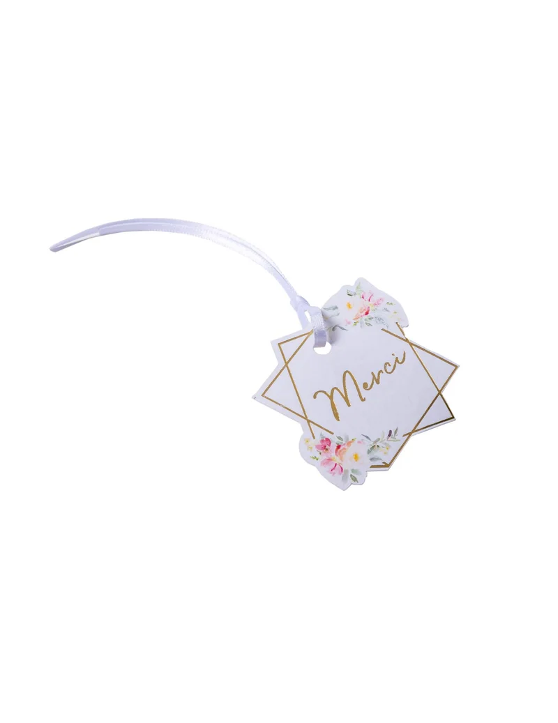 10 Aquarell-Dankeschön-Kartonetiketten mit Goldprägung und Satinband 5,5 x 5,2 cm Blumenmuster