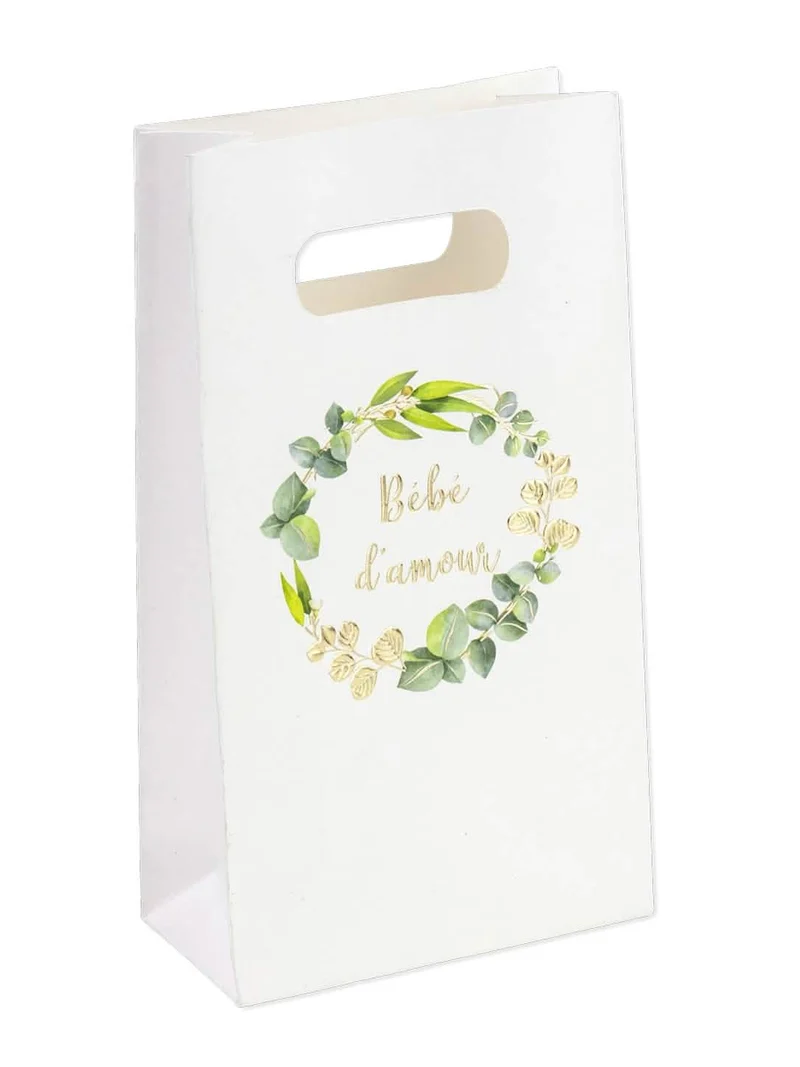 6 Goodie-Beutel "Baby der Liebe" Eukalyptus Goldfolierung 10 x 18 x 5 cm Babyparty