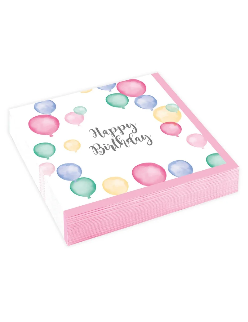 20 kleine Happy Birthday Pastell-Ballon-Papierservietten 25 x 25 cm für Party