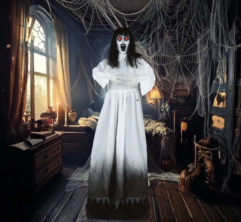 Halloween Puppe Zombie Frau mit Licht, Ton und Bewegung 1,8m