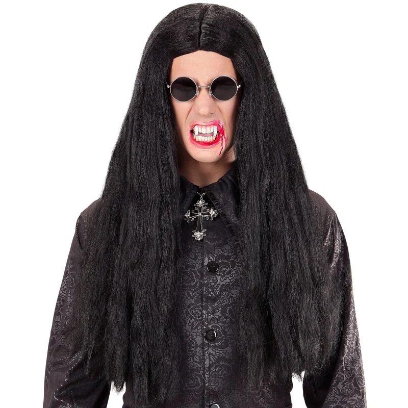 Halloween Perücke Schwarz Langes Haar Vampir