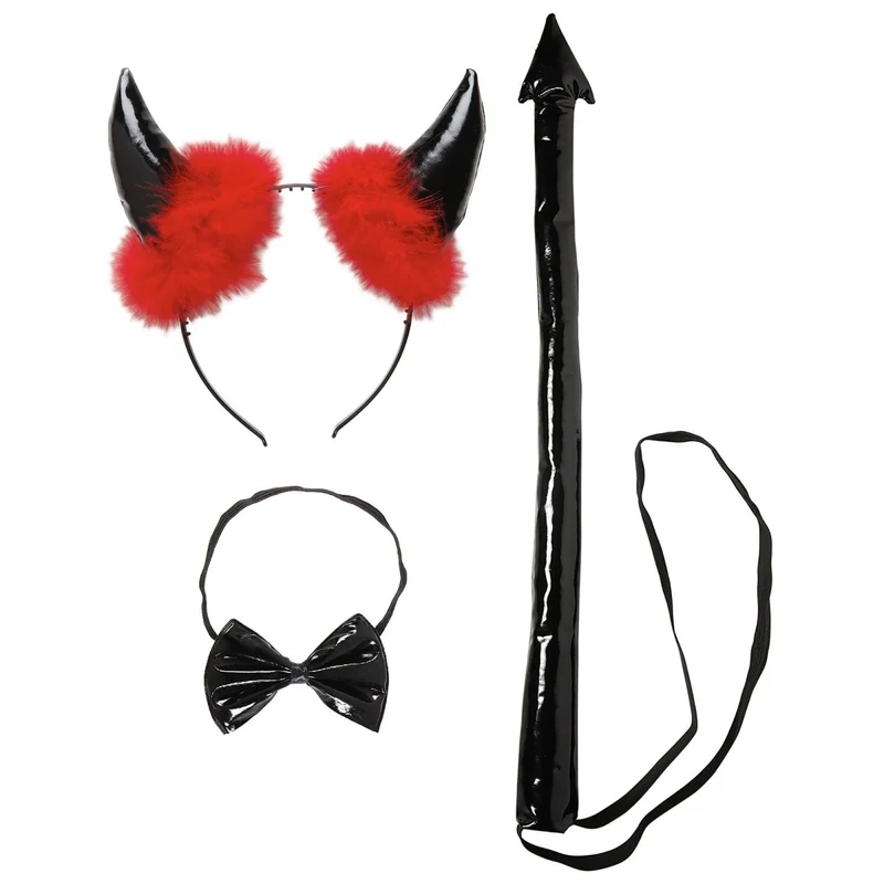 Halloween Accessoire Set Schwarz-Rot-Teufel 3 Stück