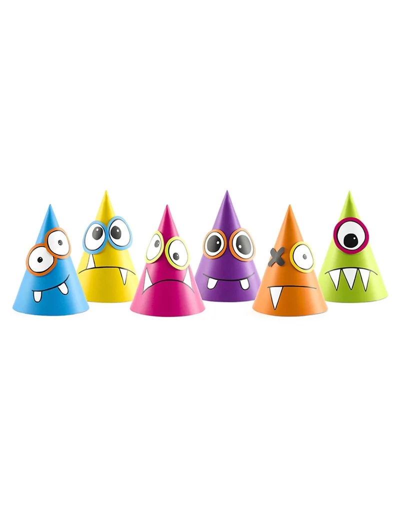 6 bunte kleine Monster-Partyhüte zum Selbermachen