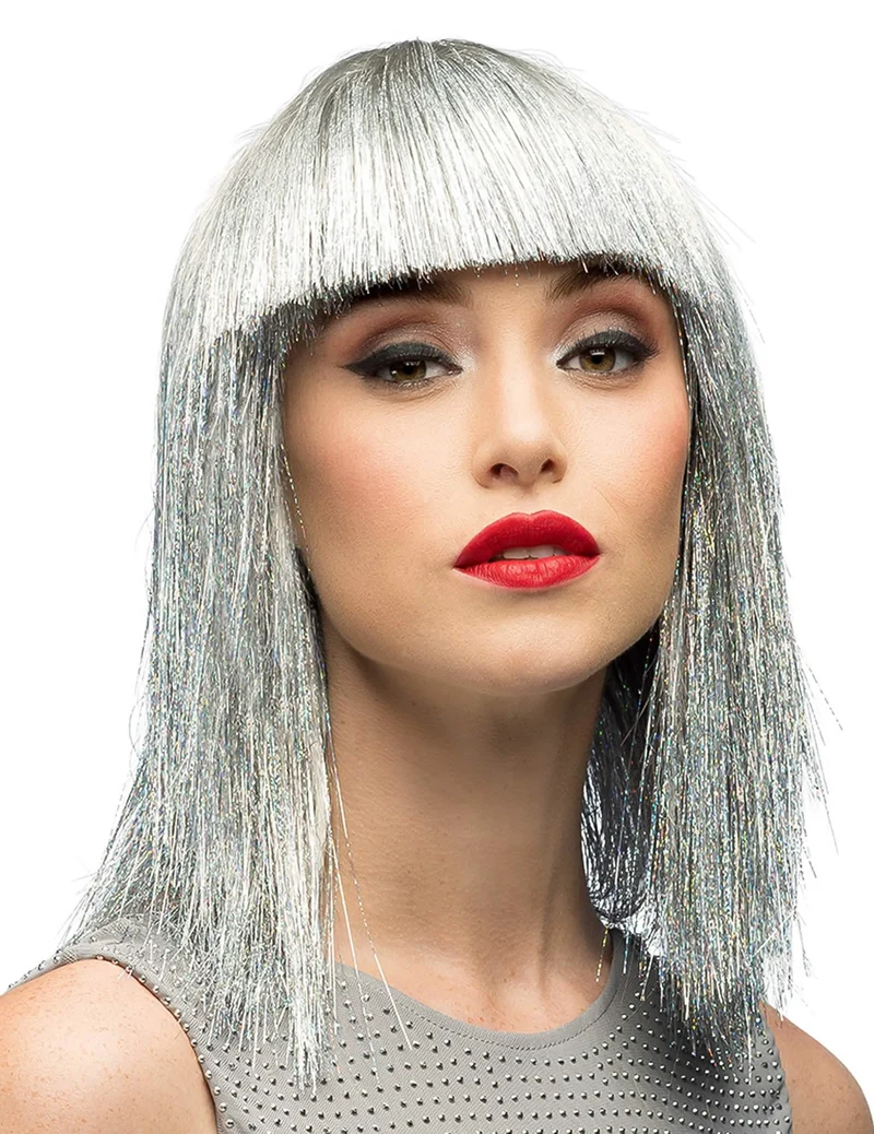 Silber Glitzer-Perücke für Damen