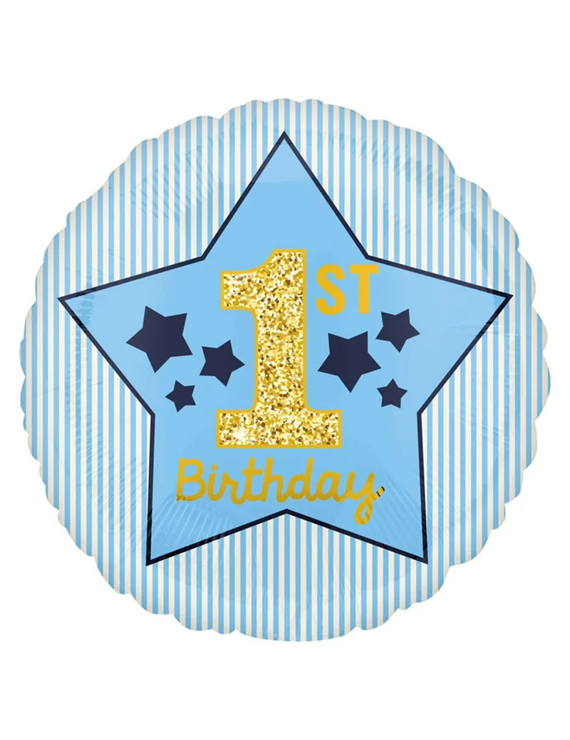 Aluminium-Ballon 1. Geburtstag Stern Blau 43 cm für Jungen
