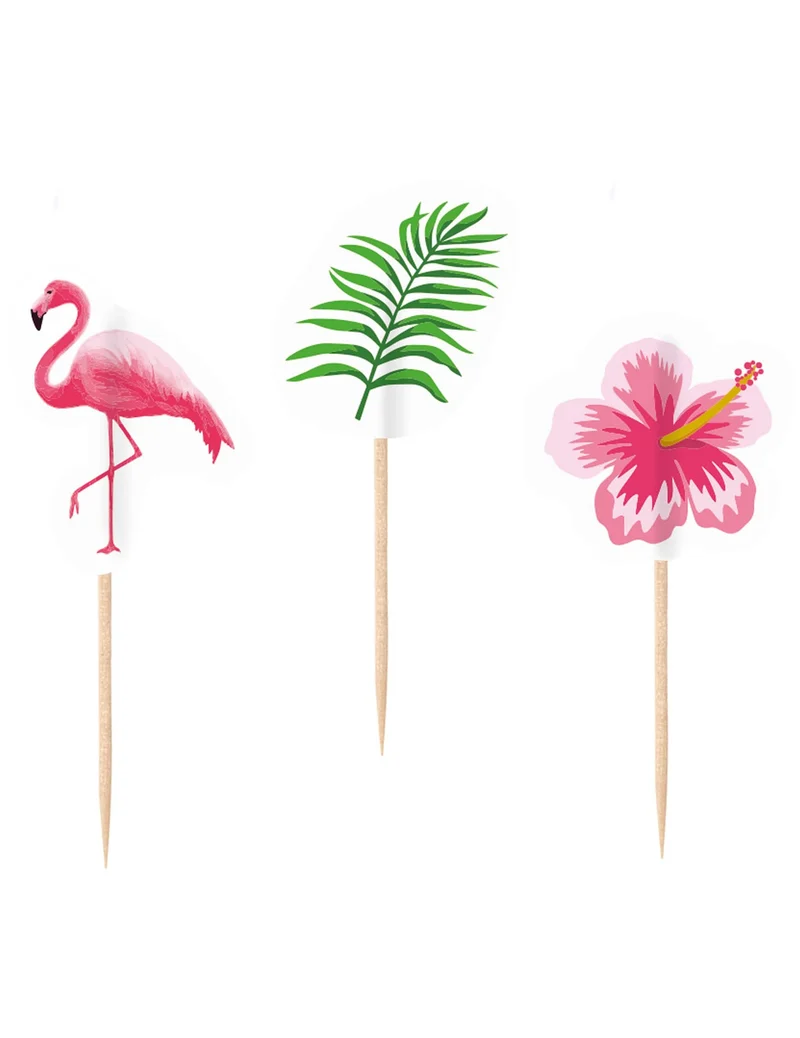 20 dekorative Spieße Flamingo Paradise tropisches Thema aus Holz
