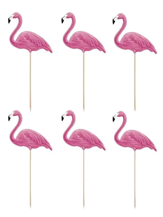 6 Flamingo-Picks 23 cm für Torten