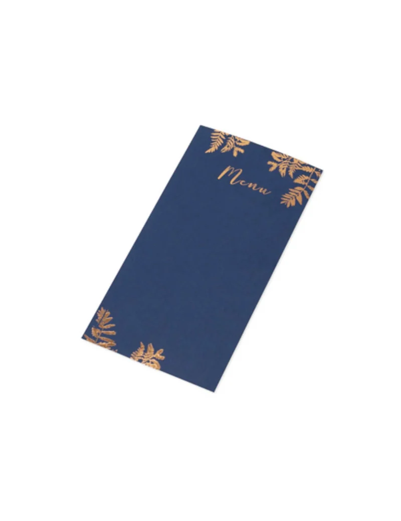 10 Menükarten Marineblau und Kupferfarbene Farne 22,5 x 11 cm für Hochzeit
