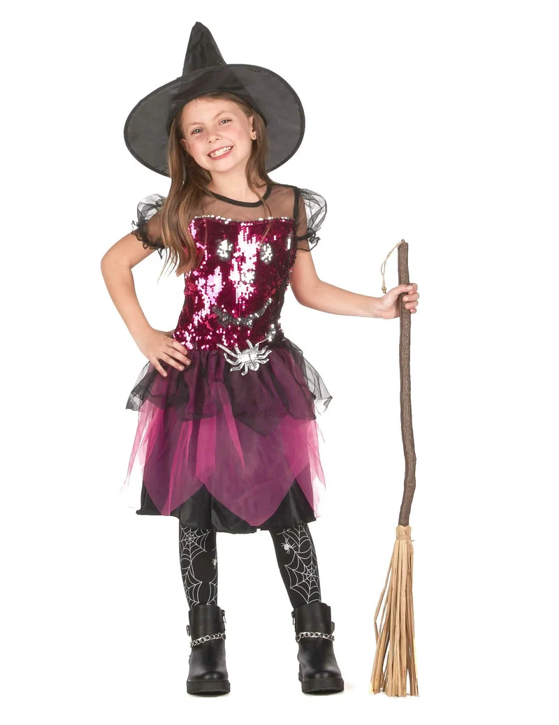 Glitzerndes Hexenkostüm für Mädchen Halloween schwarz-pink