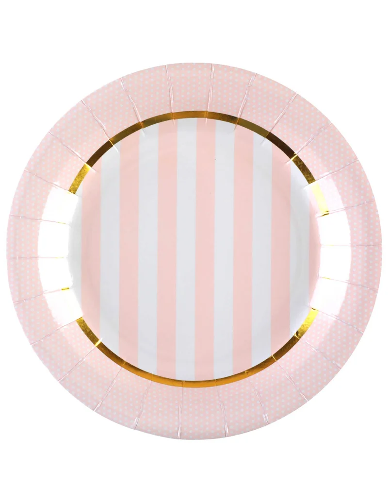 10 rosa Babyparty-Pappteller 23 cm gestreift