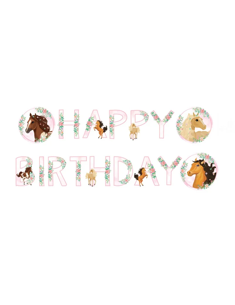 Girlande Happy Birthday schönes Pferd 140 x 15 cm aus Karton