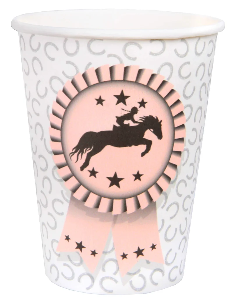 10 Pappbecher Reitsport 7,8 x 9,7 cm Hufeisenmotiv
