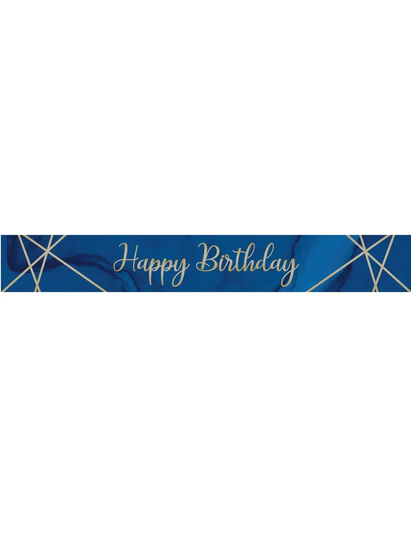 Plastik Happy Birthday Banner Blau Gold Marmor Optik 2,74m für Party