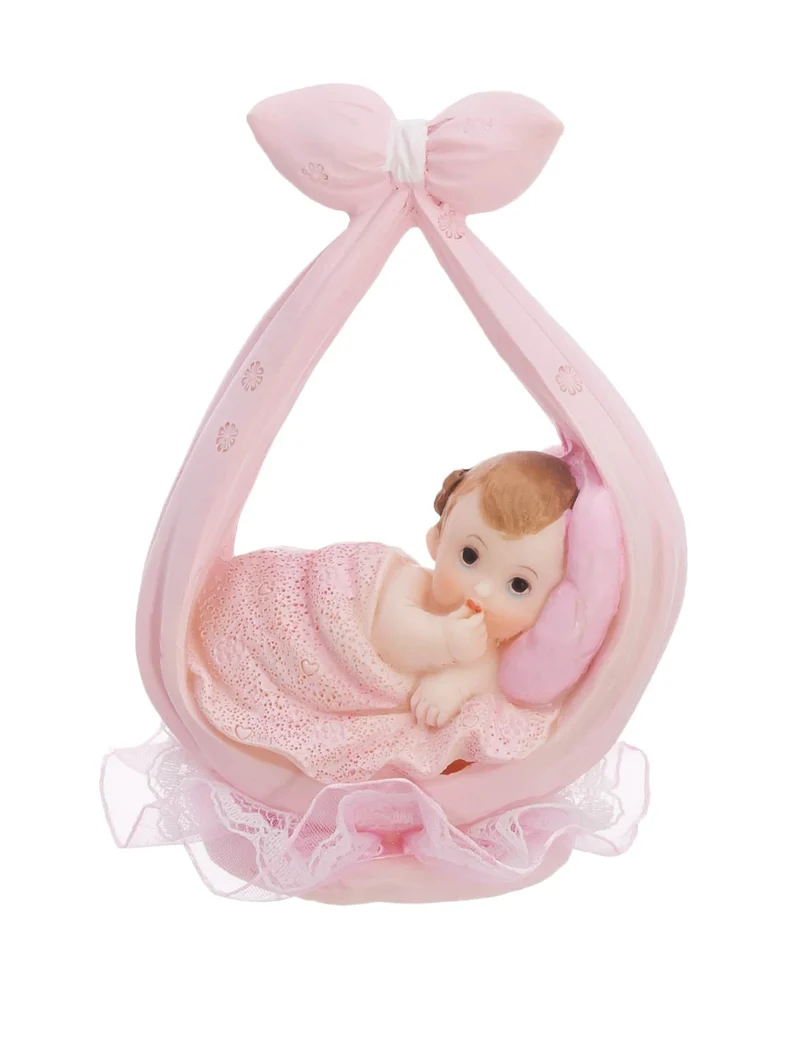 Mädchenfigur in rosa Schal 11 cm für Taufe