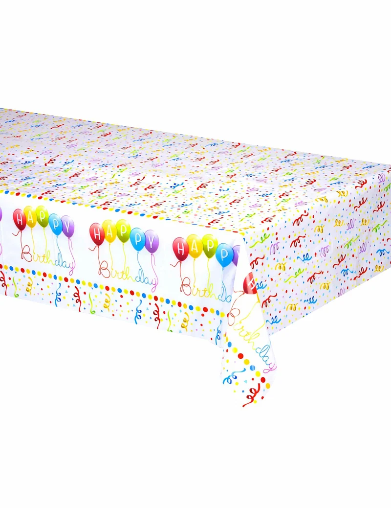 Happy Birthday Plastiktischdecke 120 x 180 cm Konfetti und Ballons