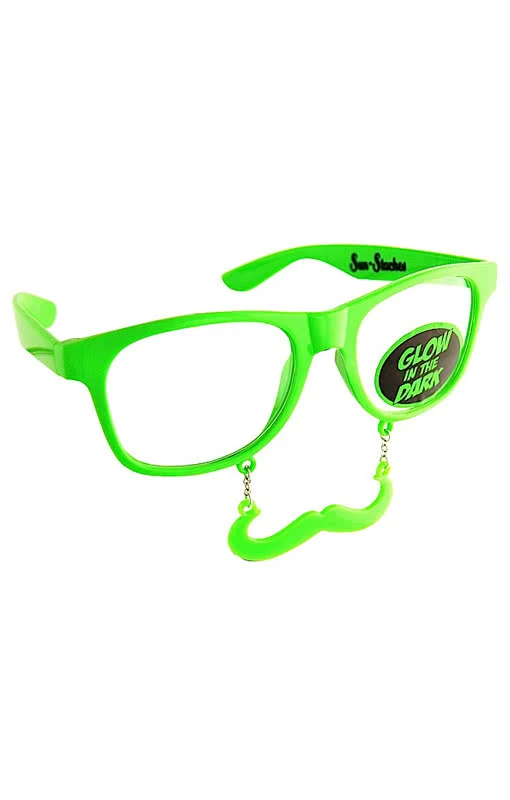 Grüne Partybrille mit Schnauzbart Glow in the Dark