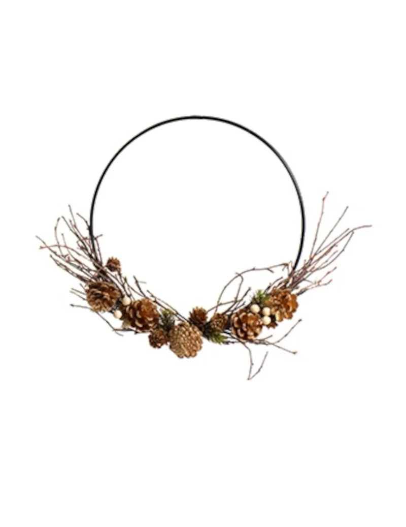 Hängender Kranz mit goldenen Tannenzapfen, 35 cm, Natur