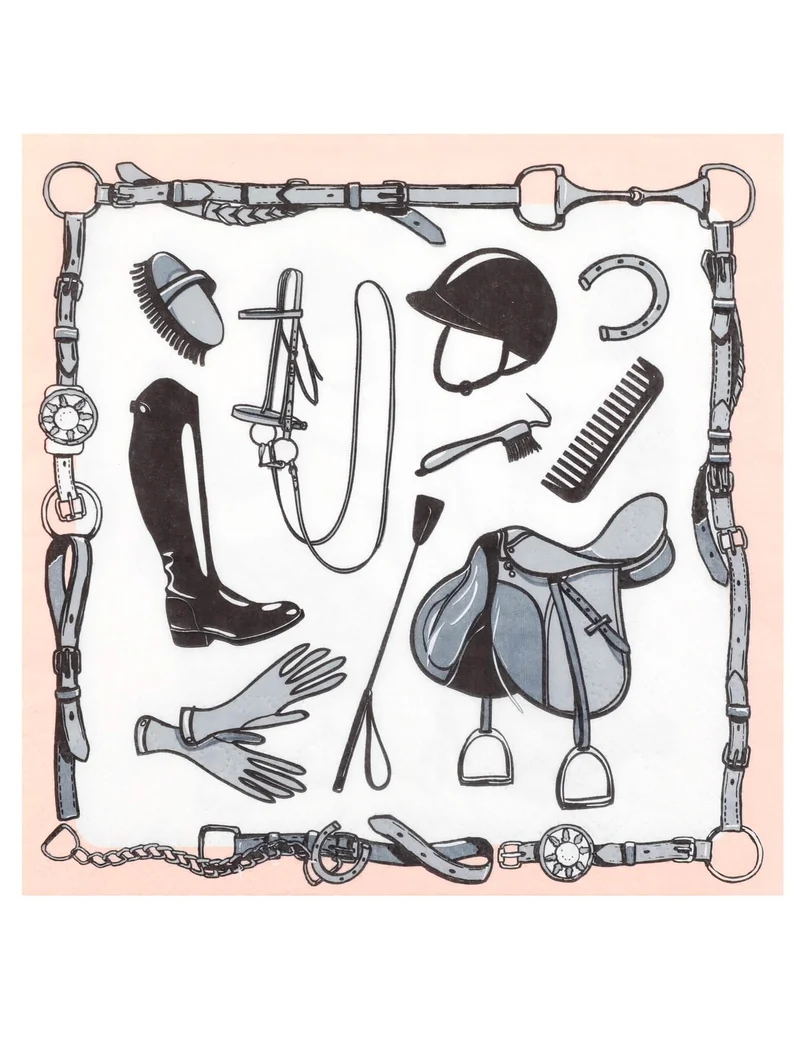 20 Reitsport-Papierservietten 33 x 33 cm Rosa und Grau